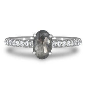 Oval Diamond Engagement Ring Rose Cut Fancy Gray 0.78 TCW 14K White Gold